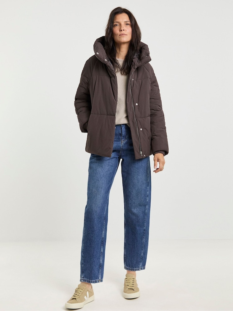 JD Williams Brown Funnel Neck Padded Coat - Image 4 of 4