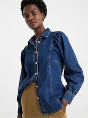 JD Williams Blue Volume Sleeve Button Through Denim Shirt - Image 1 of 4