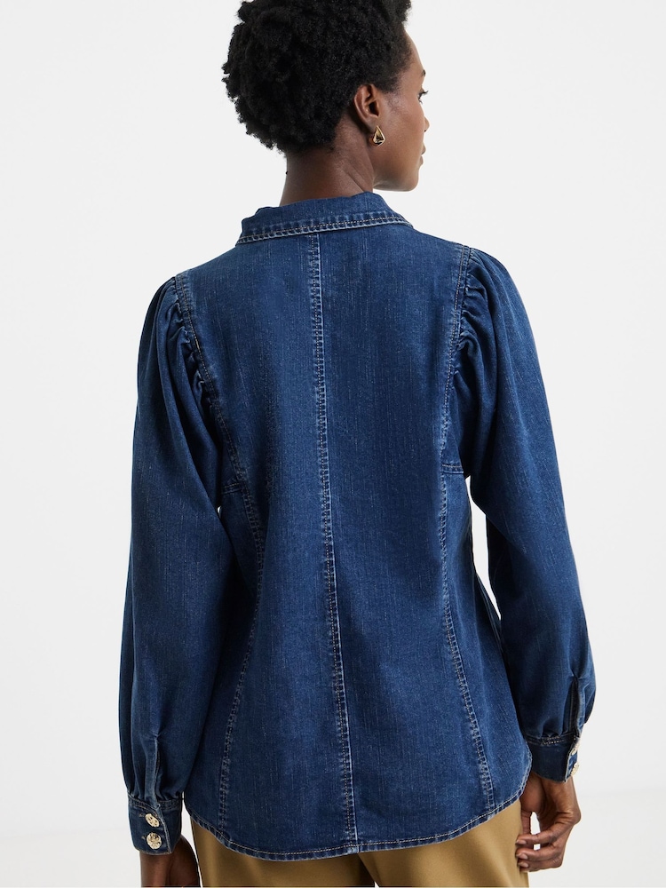 JD Williams Blue Volume Sleeve Button Through Denim Shirt - Image 2 of 4