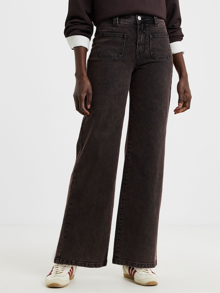 JD Williams Brown Pocket Front Wide Leg Jeans - Image 4 of 4 JD Williams Brown Pocket Front Wide Leg Jeans - Image 4 of 4