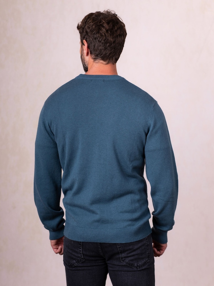Lakeland Clothing Blue Robinson Wool Blend Crew Neck Jumper - Image 2 of 5
