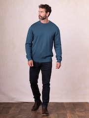 Lakeland Clothing Blue Robinson Wool Blend Crew Neck Jumper - Image 3 of 5