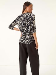 Roman Black Petite Abstract Print V-Neck Stretch Shirt - Image 3 of 5
