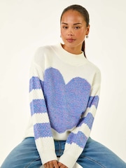 Roman Blue Petite Colour Block Heart Knit Jumper - Image 1 of 5