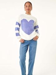 Roman Blue Petite Colour Block Heart Knit Jumper - Image 2 of 5