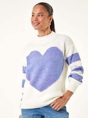Roman Blue Petite Colour Block Heart Knit Jumper - Image 4 of 5