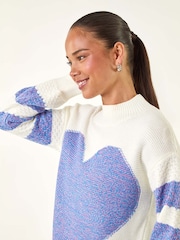 Roman Blue Petite Colour Block Heart Knit Jumper - Image 5 of 5