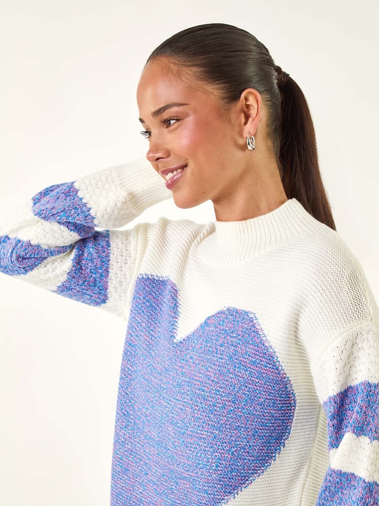 Roman Blue Petite Colour Block Heart Knit Jumper - Image 5 of 5