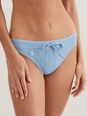 Polo Ralph Lauren Blue Oxford Jersey Tie Front Retro Hipster Bikini Bottoms - Image 1 of 4