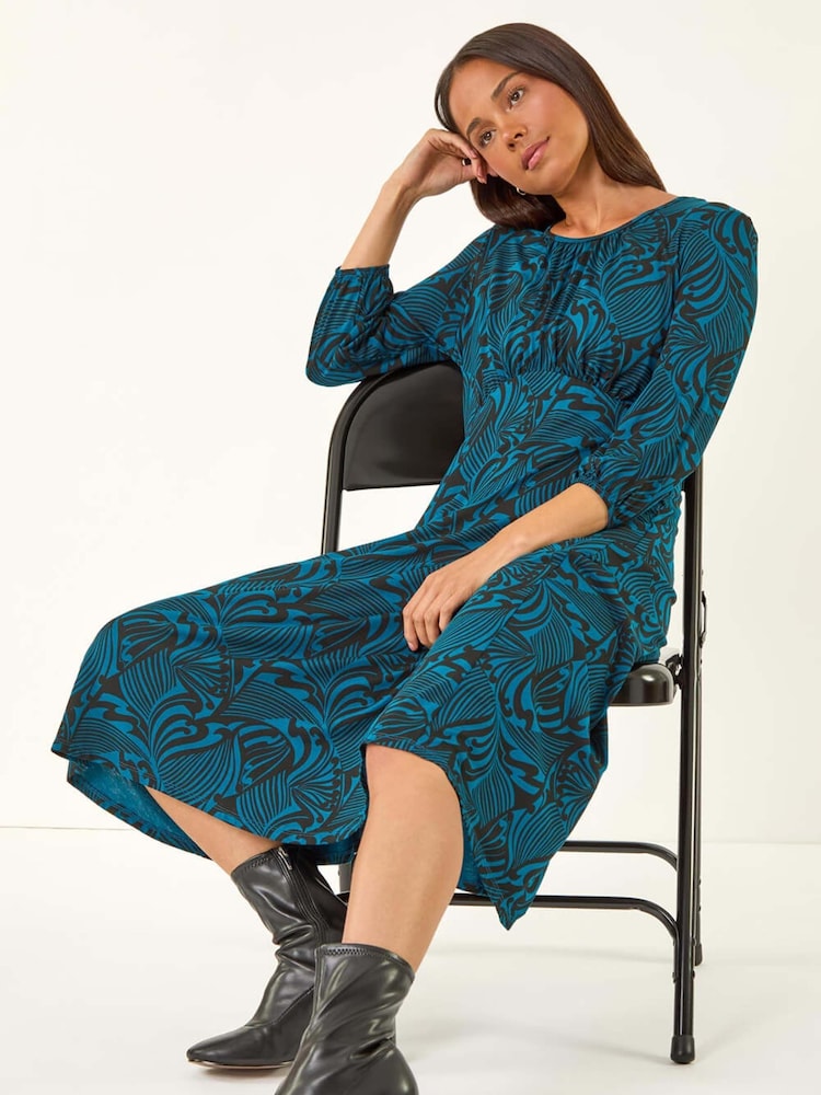 Roman Blue Petite Abstract Swirl Midi Dress - Image 1 of 5