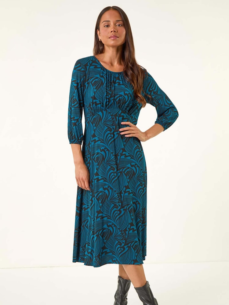 Roman Blue Petite Abstract Swirl Midi Dress - Image 2 of 5