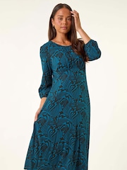 Roman Blue Petite Abstract Swirl Midi Dress - Image 4 of 5