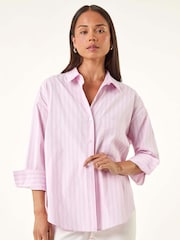 Roman Pink Petite Stripe Buttoned Pocket Front Shirt - Image 4 of 5