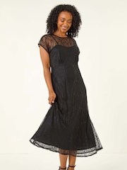 Roman Black Petite Lace Stretch Midi Dress - Image 2 of 5
