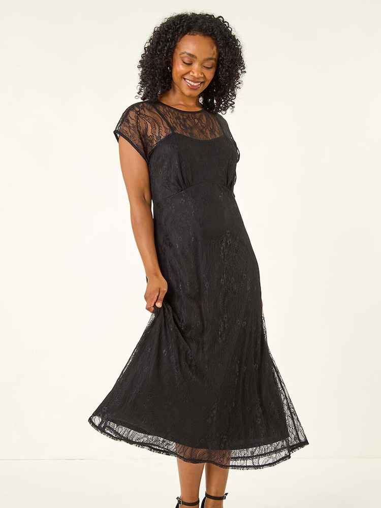Roman Black Petite Lace Stretch Midi Dress - Image 2 of 5