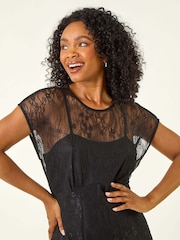 Roman Black Petite Lace Stretch Midi Dress - Image 4 of 5