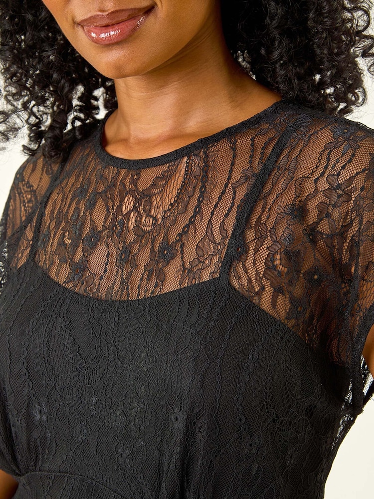 Roman Black Petite Lace Stretch Midi Dress - Image 5 of 5