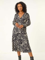 Roman Black Petite Abstract Dot Stretch Dress - Image 2 of 5