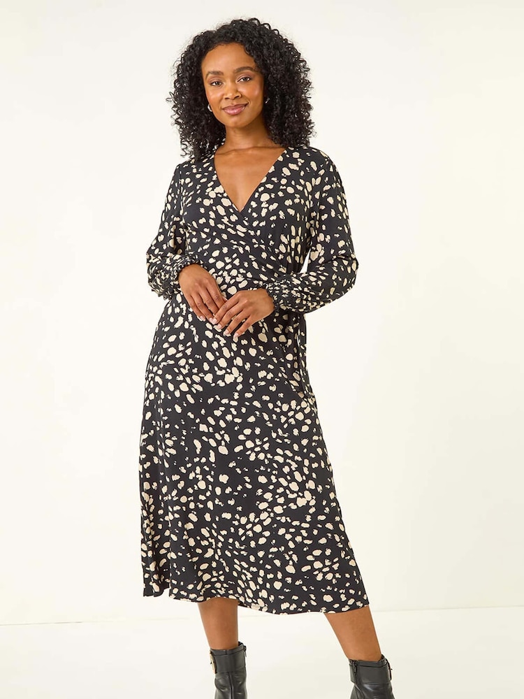 Roman Black Petite Abstract Dot Stretch Dress - Image 2 of 5 Roman Black Petite Abstract Dot Stretch Dress - Image 2 of 5