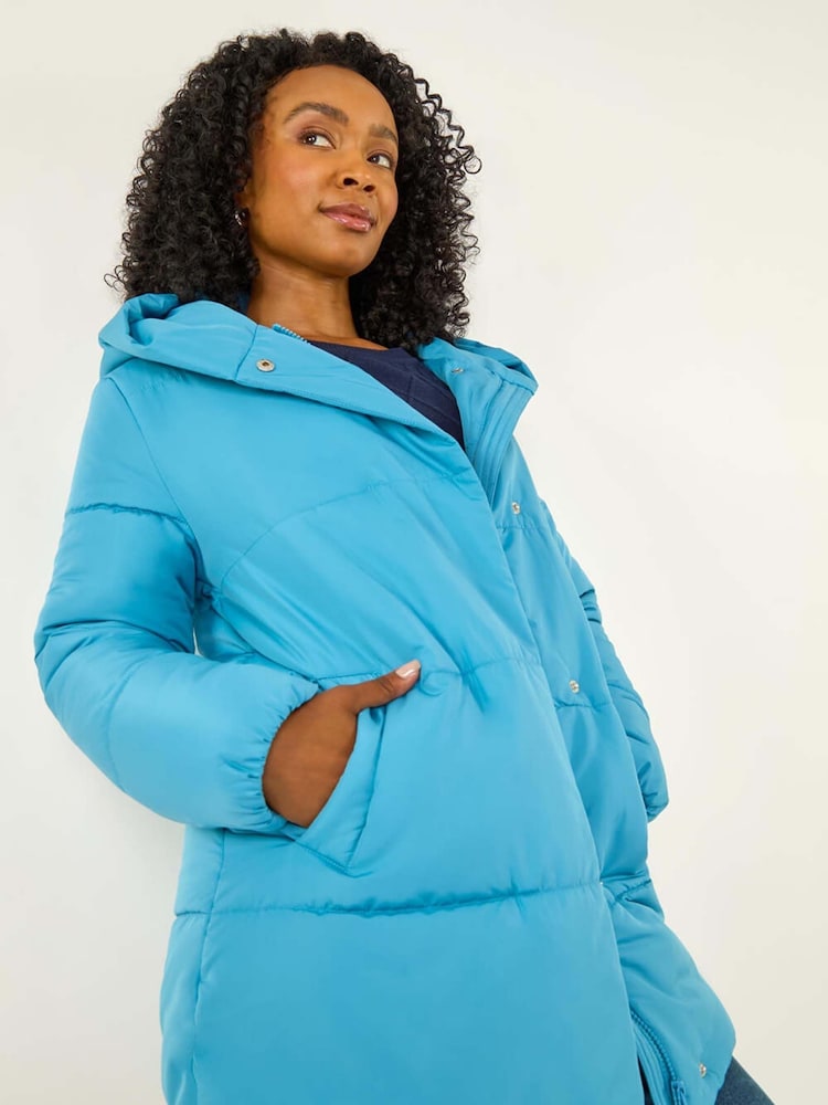 Roman Blue Petite Hooded Quilted Puffer Coat - Image 1 of 5 Roman Blue Petite Hooded Quilted Puffer Coat - Image 1 of 5