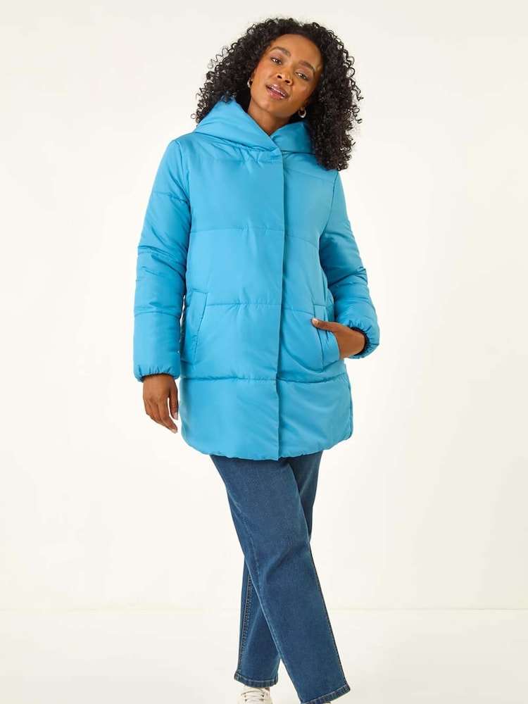 Roman Blue Petite Hooded Quilted Puffer Coat - Image 2 of 5 Roman Blue Petite Hooded Quilted Puffer Coat - Image 2 of 5