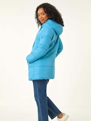 Roman Blue Petite Hooded Quilted Puffer Coat - Image 3 of 5