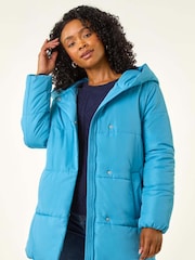 Roman Blue Petite Hooded Quilted Puffer Coat - Image 4 of 5