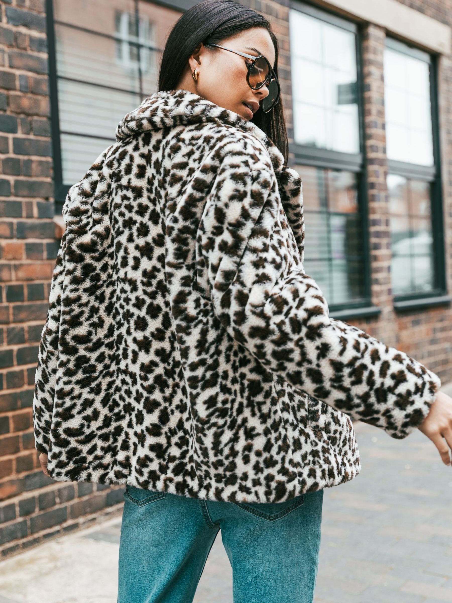 Buy Roman Natural Petite Leopard Print Faux Fur Jacket from the