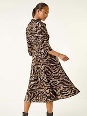 Roman Brown Petite Animal Print Shirt Stretch Dress - Image 3 of 5