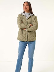 Roman Green Petite Contrast Hooded Puffer Coat - Image 1 of 5