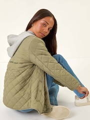 Roman Green Petite Contrast Hooded Puffer Coat - Image 2 of 5