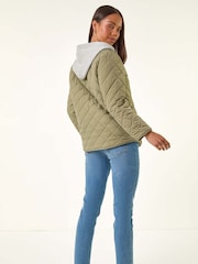Roman Green Petite Contrast Hooded Puffer Coat - Image 3 of 5