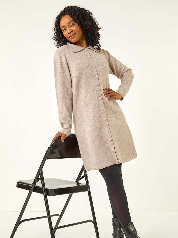 Roman Natural Collar Detail Knit Shift Dress - Image 1 of 5