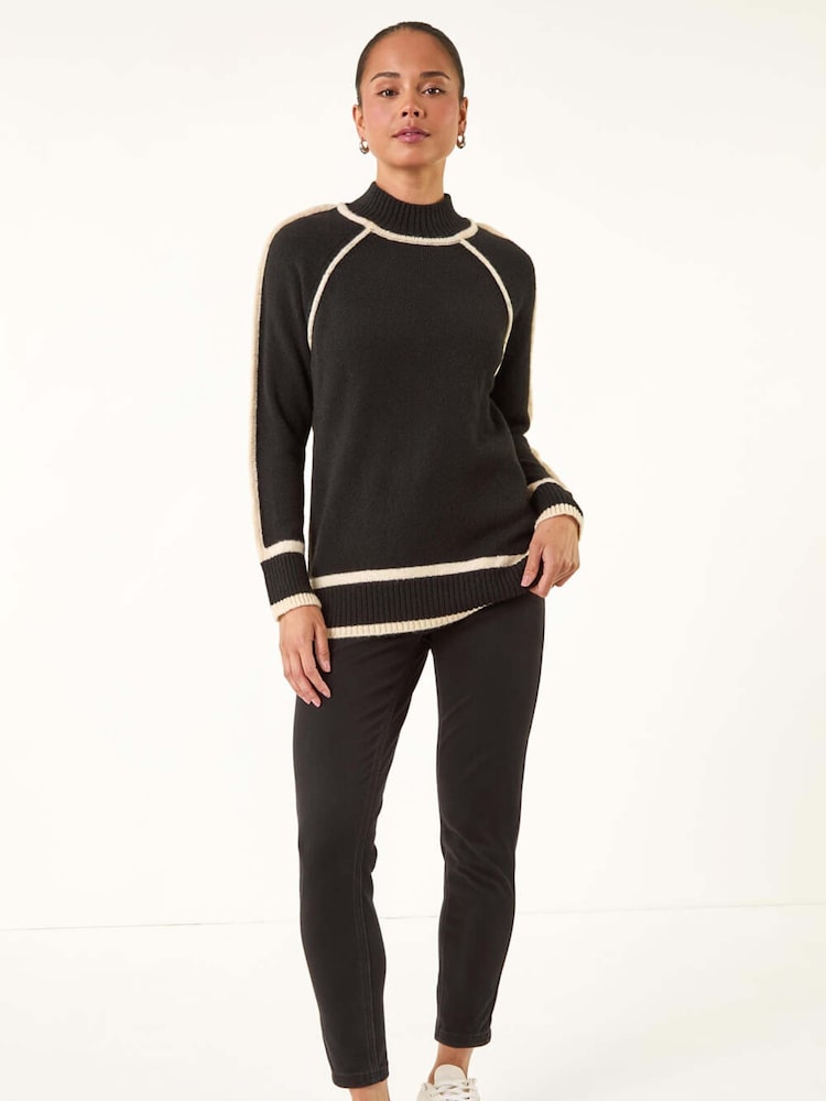Preto - Roman Petite Contrast Ribbed Knit Jumper - Imagem 1 de 5