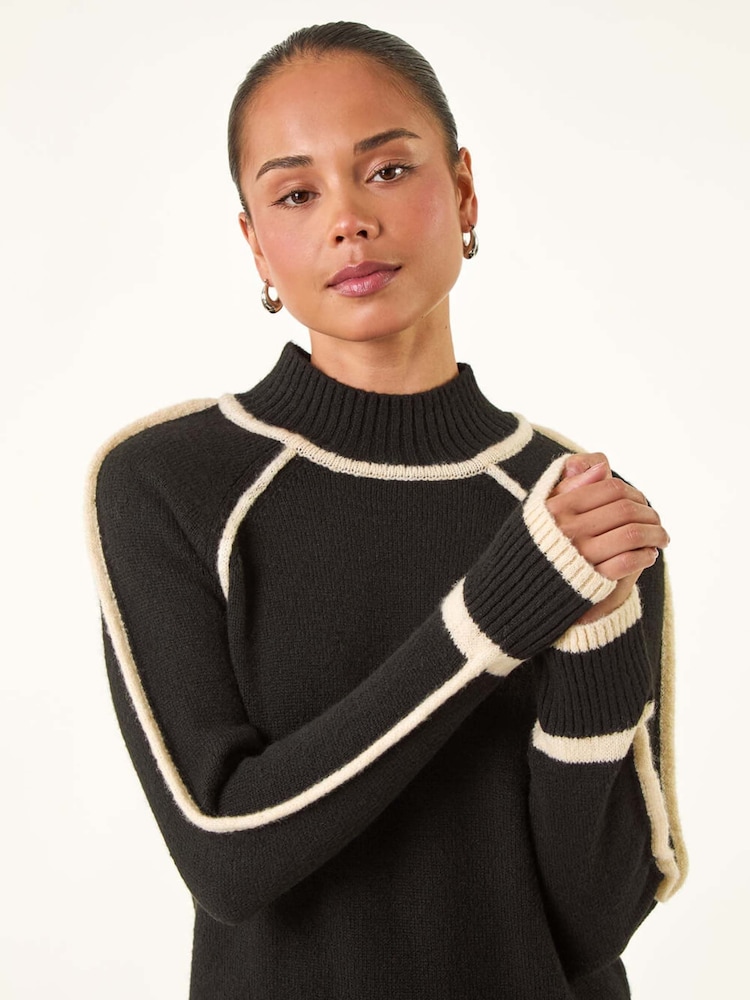 Roman Black Petite Contrast Ribbed Knit Jumper - Image 2 of 5 Roman Black Petite Contrast Ribbed Knit Jumper - Image 2 of 5