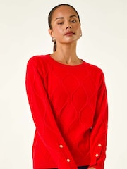 Roman Red Petite Button Cuff Knit Jumper - Image 3 of 5