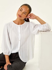 Roman White Petite Textured Buttoned Blouse - Image 1 of 5
