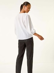 Roman White Petite Textured Buttoned Blouse - Image 3 of 5