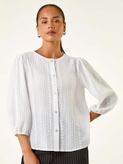 Roman White Petite Textured Buttoned Blouse - Image 4 of 5