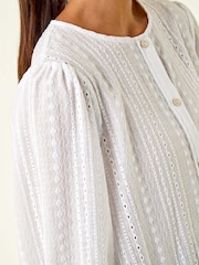 Roman White Petite Textured Buttoned Blouse - Image 5 of 5