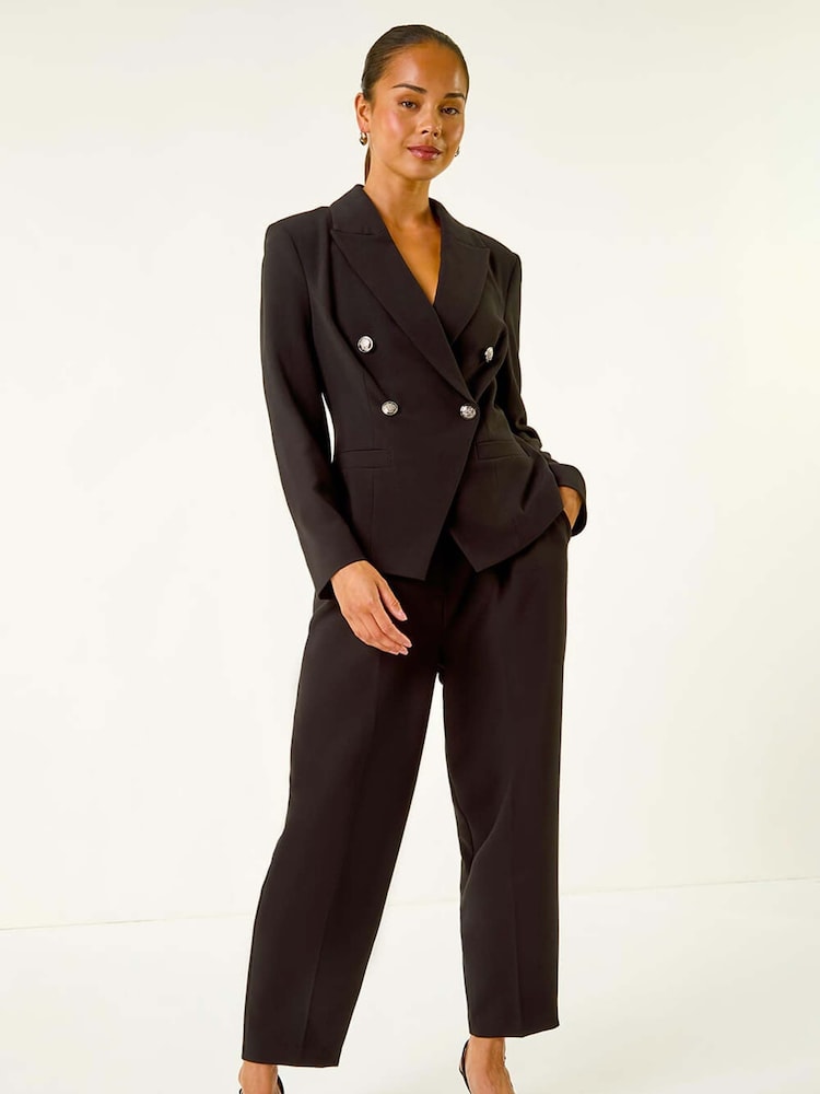 Roman Black Petite Military Stretch Blazer - Image 2 of 5 Roman Black Petite Military Stretch Blazer - Image 2 of 5