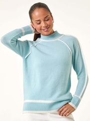Roman Blue Petite Contrast Ribbed Knit Jumper - Image 1 of 5
