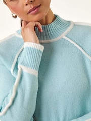 Roman Blue Petite Contrast Ribbed Knit Jumper - Image 2 of 5