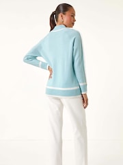 Roman Blue Petite Contrast Ribbed Knit Jumper - Image 4 of 5