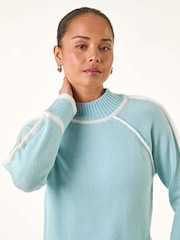 Roman Blue Petite Contrast Ribbed Knit Jumper - Image 5 of 5