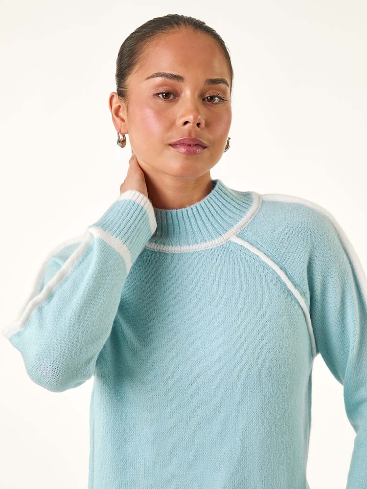 Roman Blue Petite Contrast Ribbed Knit Jumper - Image 5 of 5 Roman Blue Petite Contrast Ribbed Knit Jumper - Image 5 of 5