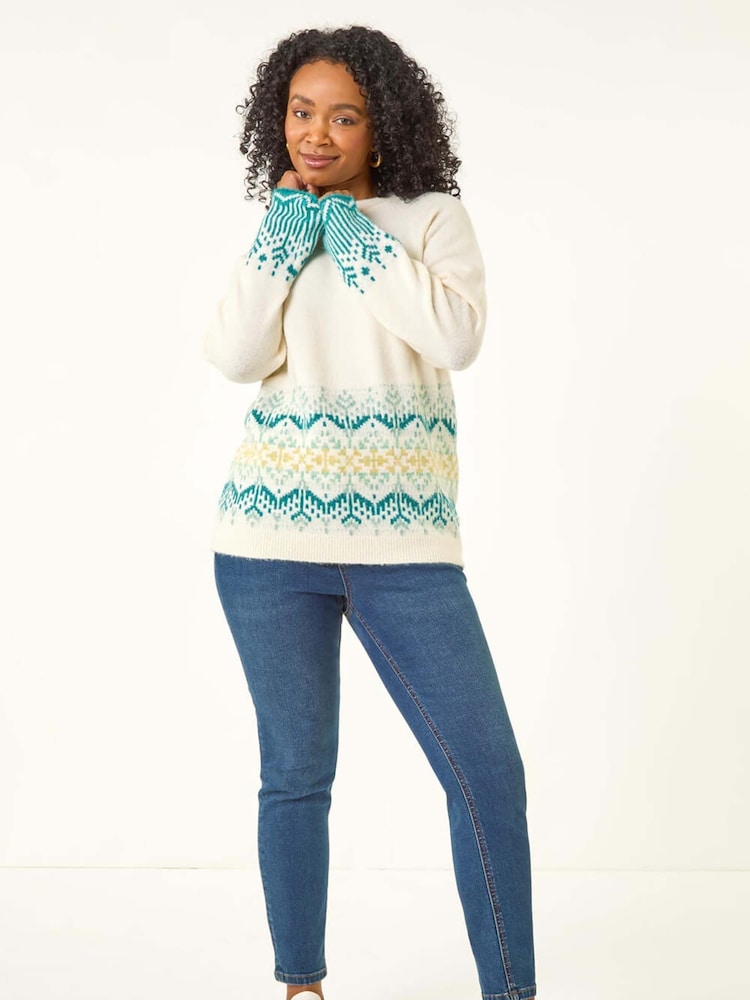 Roman Cream Petite Fairisle Knit Jumper - Image 2 of 5 Roman Cream Petite Fairisle Knit Jumper - Image 2 of 5