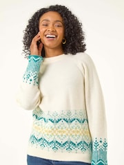 Roman Cream Petite Fairisle Knit Jumper - Image 4 of 5