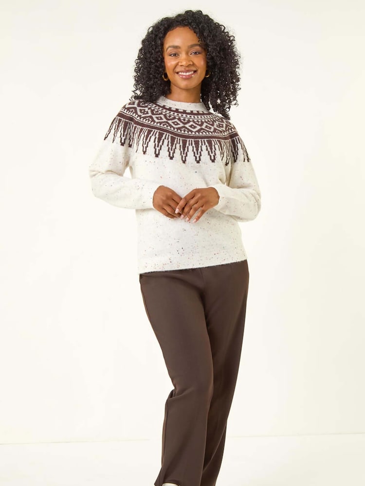 Roman White Petite Neppy Fairisle Knit Jumper - Image 2 of 5 Roman White Petite Neppy Fairisle Knit Jumper - Image 2 of 5