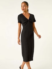 Roman Black Petite Textured Twist Midi Dress - Image 1 of 5